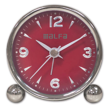 Εικόνα της Ρολόι Επιτραπέζιο ΑΜ03 Alfaone Αναλογικό Αθόρυβο Μεταλλικό Chrome-Κόκκινο