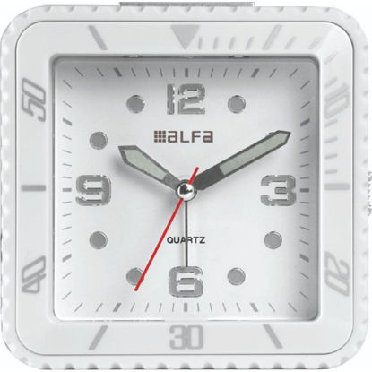 Εικόνα της Ρολόι Επιτραπέζιο 2810 Alfaone Αναλογικό Αθόρυβο με φωτισμό Led Λευκό rubber-Silver